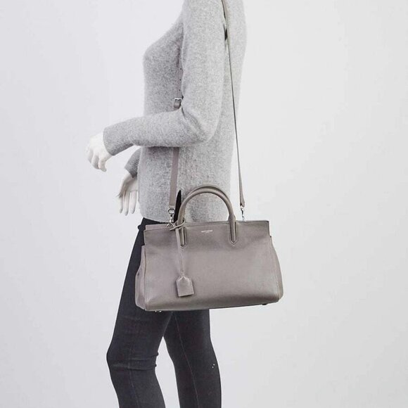 Yves Saint Laurent Grey Grained Leather Rive Gauche Cabas Small Tote Bag - Picture 2 of 12